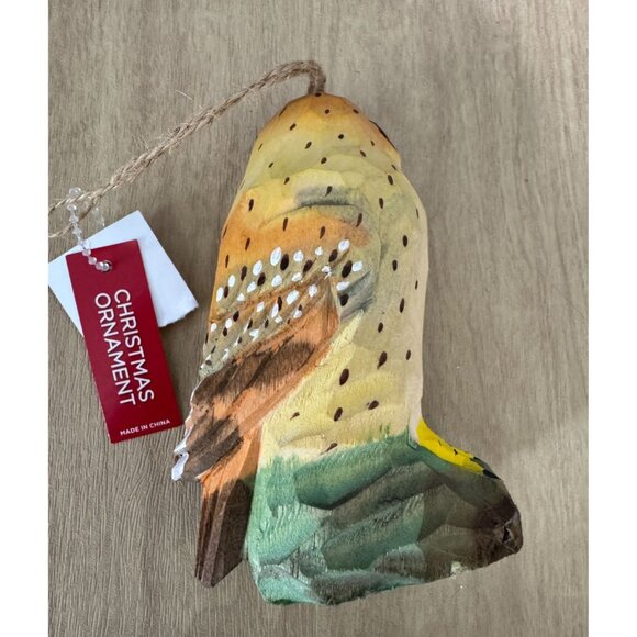 Hand-Carved Wooden Owl Christmas Ornament 4 1/4" High - Picture 6 of 8